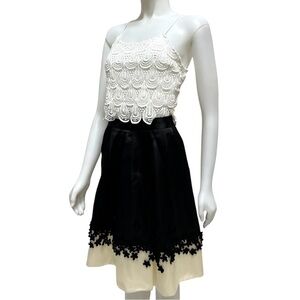 KATE SPADE SIlk Black & Cream Floral Puff Skirt Artsy Whimsygoth Coquette Girl‎
